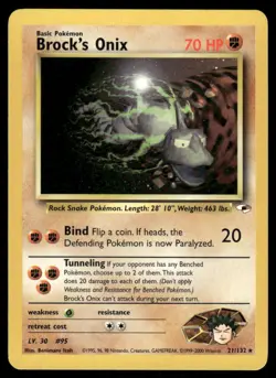 Pokemon Cards Brock's Onix 21/132 Unlimited Gym Heroes WOTC Rare LP - Image 1