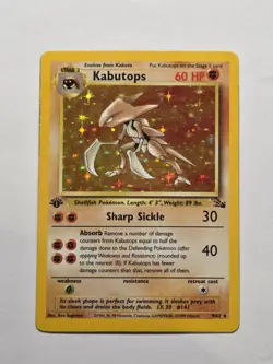 1st Edition Kabutops 9/62 Fossil Set Rare Holo Pokemon Card WOTC 1999 - Played - Image 1