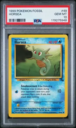 1999 POKEMON FOSSIL #49 HORSEA PSA 10 GEM MINT - Image 1