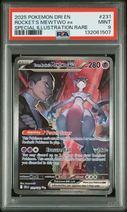 2025 POKEMON DRI EN-DESTINED RIVALS #231 TEAM ROCKET'S MEWTWO EX PSA 9 - Image 1