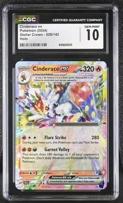 Cinderace EX *CGC 10* Holo *Stellar Crown* #28 *2024* Pokemon - Image 1