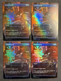 4 x Counterspell Borderless Foil Commander Masters MTG Cards Signed by rk post - Image 1