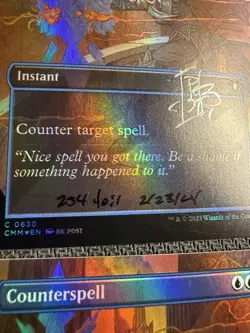 4 x Counterspell Borderless Foil Commander Masters MTG Cards Signed by rk post - Image 2