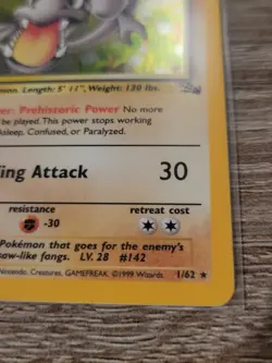 Pokemon TCG Aerodactyl 1/62 Fossil Unlimited Holo Rare WOTC Vintage - Image 2