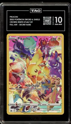 Pokemon Pikachu Crown Zenith Secret Rare Full Art #160 TAG 10 Gem Mint - Image 1