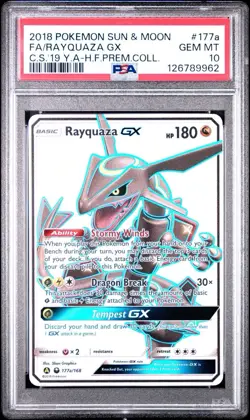 2018 POKEMON SUN & MOON CELESTIAL STORM #177A FULL ART/RAYQUAZA GX PSA 10 - Image 1