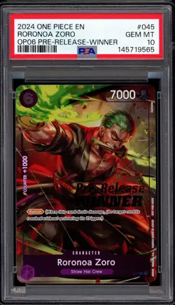 2024 One Piece OP06 Pre-Release Winner Roronoa Zoro #45 PSA 10 GEM MINT - Image 1