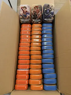 One Piece Card Mini-Tin Pack Set Vol.2 - Luffy, Ace, Sabo - 17 each - EMPTY Tins - Image 1