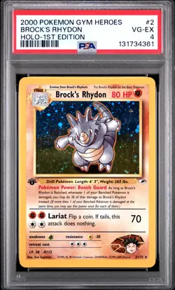 2000 POKEMON GYM HEROES HOLO-1ST ED #2 BROCK'S RHYDON PSA 4 - Image 1