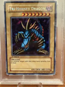2002- PSA 9 - Yugioh 1st Edition - Secret Rare Tri-Horned Dragon - LOB-000. AE - Image 2