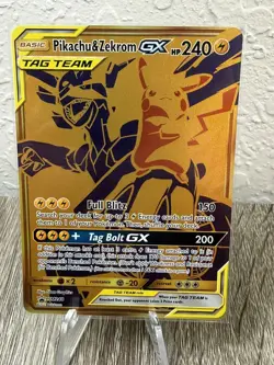 Pikachu & Zekrom GX SM248 Full Art Special Gold Promo Pokemon Card NM/M - Image 1
