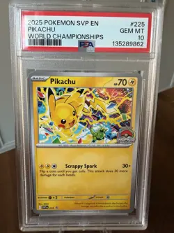 2025 Pokemon Pikachu SVP 225 World Championships PSA 10 - Image 1