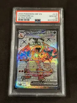 PSA 10 2023 POKEMON OBF EN-OBSIDIAN FLAMES ULTRA RARE CHARIZARD ex #215 Graded - Image 1