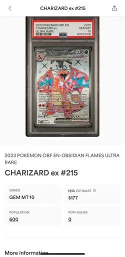 PSA 10 2023 POKEMON OBF EN-OBSIDIAN FLAMES ULTRA RARE CHARIZARD ex #215 Graded - Image 3