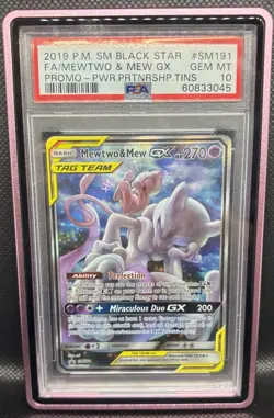 Pokemon Mewtwo and Mew GX TCG Sun & Moon Holo Promo Card #SM191 PSA 10 - Image 1