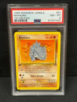 1999 POKEMON JUNGLE 1ST EDITION #61 RHYHORN PSA NM- MT 8 SET BREAK - Image 1