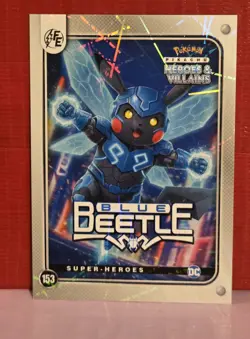 Pikachu as Blue Beetle #153 Lazer Holo DC Heros & Villains (Non-Pokemon Fan Art) - Image 1