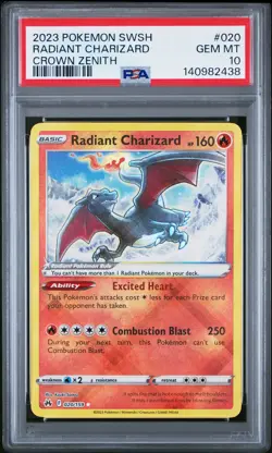 2023 POKEMON SWORD & SHIELD CROWN ZENITH #020 RADIANT CHARIZARD PSA 10 - Image 1