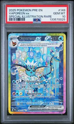 2025 POKEMON PRE EN-PRISMATIC EVOLUTIONS #149 VAPOREON EX PSA 10 - Image 1