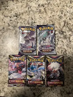 Pokemon TCG Sword and Shield Lost Origin booster pack x3 & Chilling Reign x2 - Image 1
