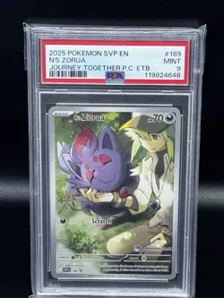 2025 POKEMON JOURNEY TOGETHER POKEMON CENTER ETB PROMO SVP #189 N'S ZORUA PSA 9 - Image 1