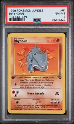 PSA 8 Pokemon Jungle 1999 #61/64 Rhyhorn 1st Edition WOTC TCG English - Image 1