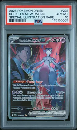 2025 POKEMON DRI EN-DESTINED RIVALS #231 TEAM ROCKET'S MEWTWO EX PSA 10 - Image 1