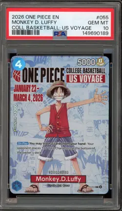 One Piece CCG Monkey.D.Luffy College Basketball US Voyage Promo P-055 PSA 10 - Image 1