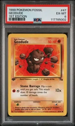 1999 Pokemon 1st Edition Fossil - GEODUDE - Non Holo Common Card #47/62 PSA 6 - Image 1