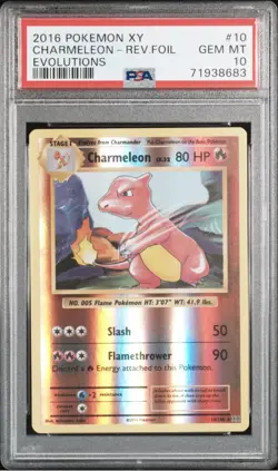 Pokemon Charmeleon (2016) Evolutions 10/108 Reverse Foil Holo PSA 10 Gem Mint - Image 1