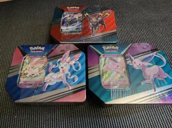 Pokemon TCG V Heroes Tin Set Sylveon Umbreon & Espeon Eeveelutions Sealed New - Image 1