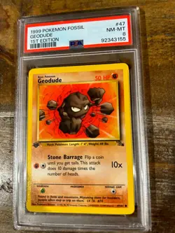 Pokemon 1999 Fossil GEODUDE 1ST Edition #47 PSA 8 RARE - Image 1