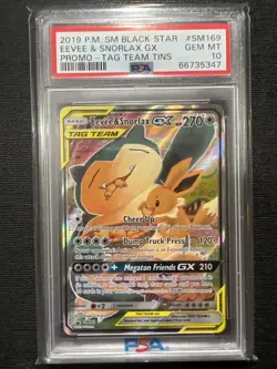 Pokemon Eevee & Snorlax GX Tag Team Tins Full Art Promo SM169 PSA 10 - Image 1