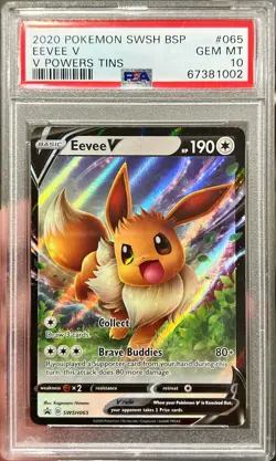 2020 Pokemon SWSH Eevee V Full Art V Powers Tins Promo SWSH065 PSA 10 Gem Mint - Image 1