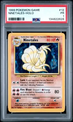 PSA 1 PR 1999 Pokemon Base Set Ninetales 12/102 Holo Foil WOTC Unlimited - Image 1