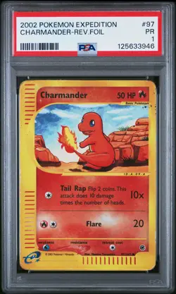 2002 POKEMON EXPEDITION #97 CHARMANDER-REVERSE FOIL PSA 1 - Image 1