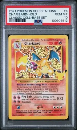 PSA 10 Charizard 4/102 Celebrations Classic Collection Holo Base Set Pokemon - Image 1