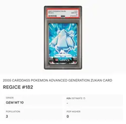 PSA 10 GEM MINT Regice #182 Carddass Zukan Advanced Gen. Bandai Pokemon POP 3 - Image 2