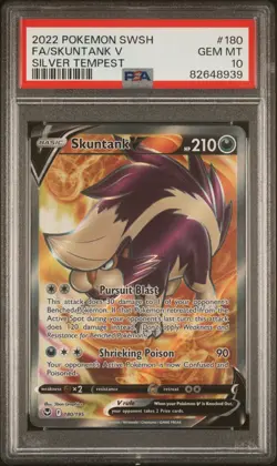PSA 10 GEM MINT Skuntank V 180/195 SWSH Silver Tempest Ultra Rare Holo Pokemon - Image 1