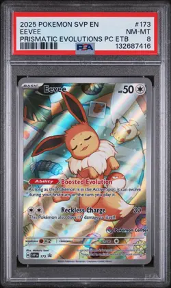 2025 POKEMON PRISMATIC EVOLUTIONS POKEMON CENTER ETB PROMO SVP #173 EEVEE PSA 8 - Image 1