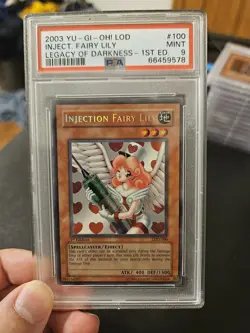 Yugioh PSA 9 Injection Fairy Lily LOD 100 Secret Rare 1st Edition Mint - Image 1