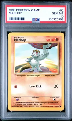 1999 POKEMON BASE SET UNLIMITED #52 MACHOP PSA 10 - Image 1