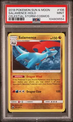 SALAMENCE PSA 9 • 2018 #106 POKEMON SUN & MOON CELESTIAL STORM HOLO COSMOS - Image 1