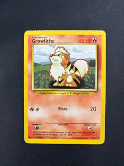 CRIMPED error Growlithe 028/102 Base Set Unlimited Pokemon Tcg Vintage - Image 1