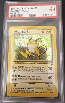 Pokemon Raichu Holo PSA 9 Mint Base Set 2 #16 WOTC 2000 Vintage - Image 1