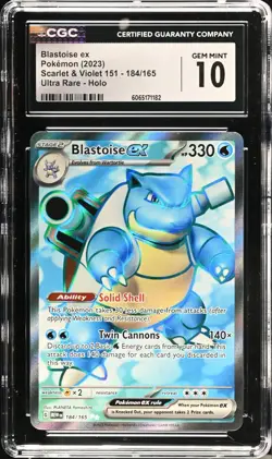 CGC 10 GEM MINT Blastoise ex 184/165 Ultra Rare English 151 Pokemon Card - Image 1