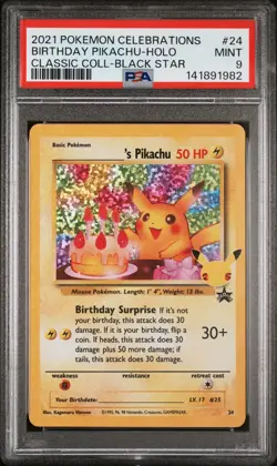 PSA 9 BIRTHDAY PIKACHU 24 CELEBRATIONS CLASSIC COLLECTION POKEMON GEM MINT BM - Image 1