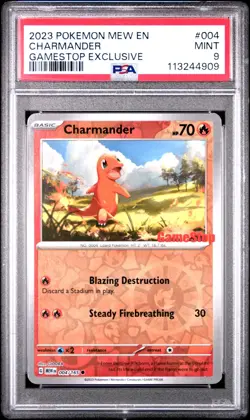 2023 POKEMON MEW EN-151 004 CHARMANDER GAMESTOP EXCLUSIVE - PSA 9 - Image 1