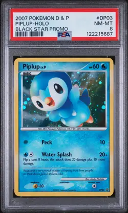2007 POKEMON DIAMOND & PEARL BLACK STAR PROMO #DP03 PIPLUP-HOLO PSA 8 - Image 1
