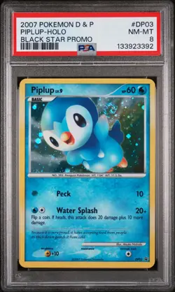 2007 POKEMON DIAMOND & PEARL BLACK STAR PROMO #DP03 PIPLUP-HOLO PSA 8 - Image 1